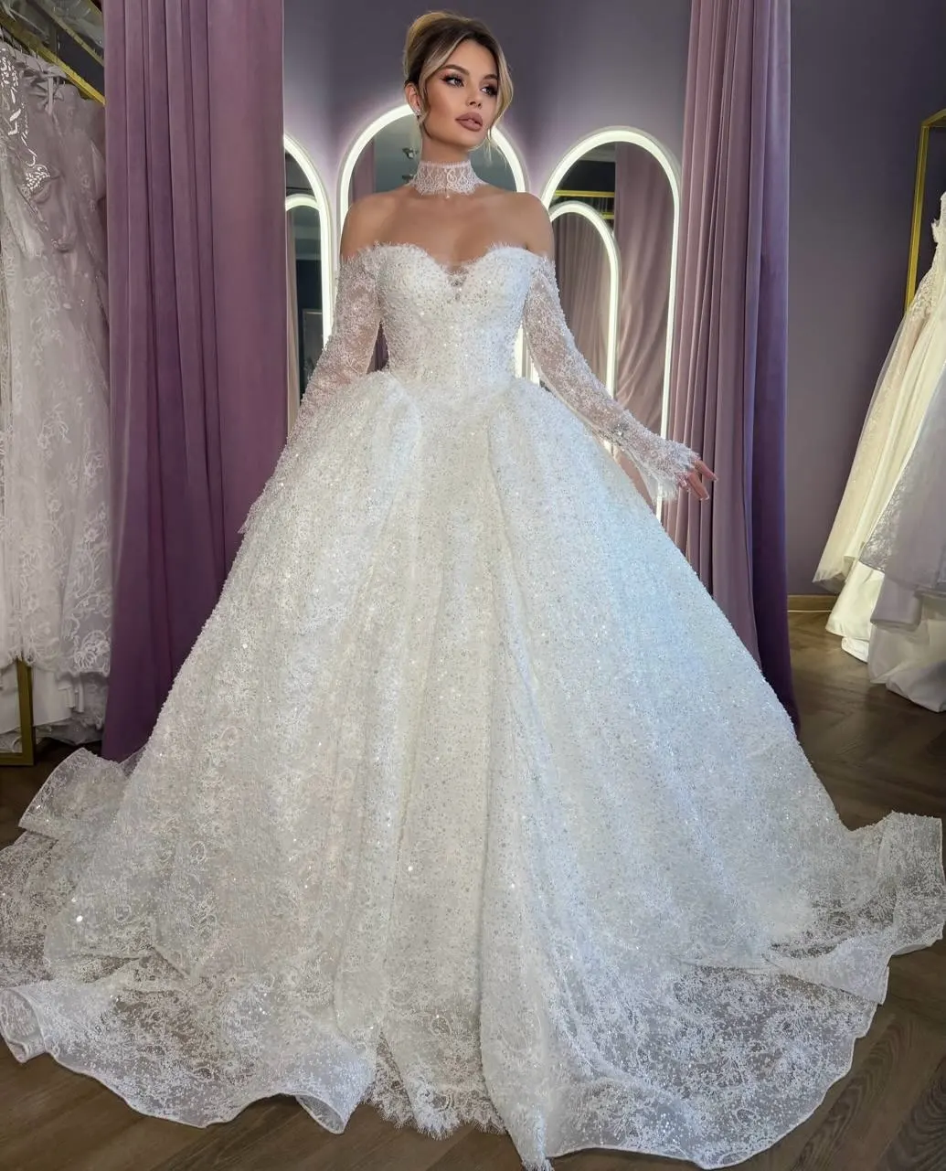 Luxury Glitter Wedding Dress Off Shoulder Ball Gown Bridal Dress for Women Elegant Puffy Princess Wedding Gown Vestido De Novia
Luxury Glitter Wedding Dress Off Shoulder Ball Gown Bridal Dress for Women Elegant Puffy Princess Wedding Gown Vestido De Novia