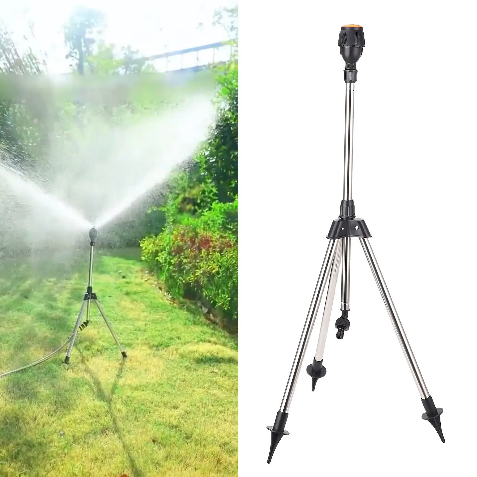 Tripod Sprinkler Aluminum Alloy Versatile Double Sided Outlets Adjustable Height 360 Degree Rotating Tripod Sprinkler for Yard
Tripod Sprinkler Aluminum Alloy Versatile Double Sided Outlets Adjustable Height 360 Degree Rotating Tripod Sprinkler for Yard