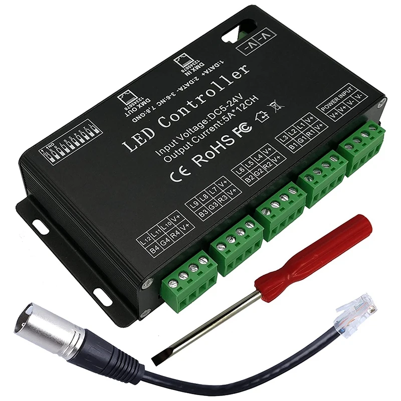 12-канальный декодер DMX, красный зелёный синий, контроллер 60A, PWM DMX512, драйвер диммера для RGB фотолампы и фотолампы
12-канальный декодер DMX, красный зелёный синий, контроллер 60A, PWM DMX512, драйвер диммера для RGB фотолампы и фотолампы