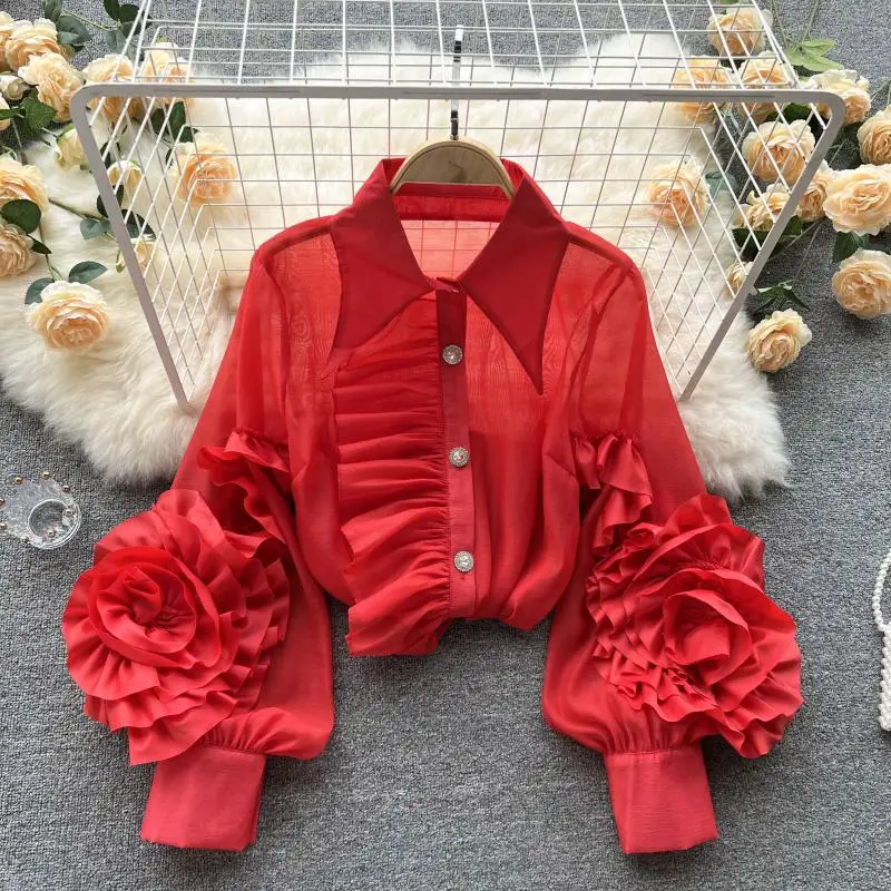 Spring New Fashion Women Blending Sense Lapel Single Row Buckle Ruffles Hem Stitching Loose Fit Full Sleeves Blouse Shirt Top
Spring New Fashion Women Blending Sense Lapel Single Row Buckle Ruffles Hem Stitching Loose Fit Full Sleeves Blouse Shirt Top