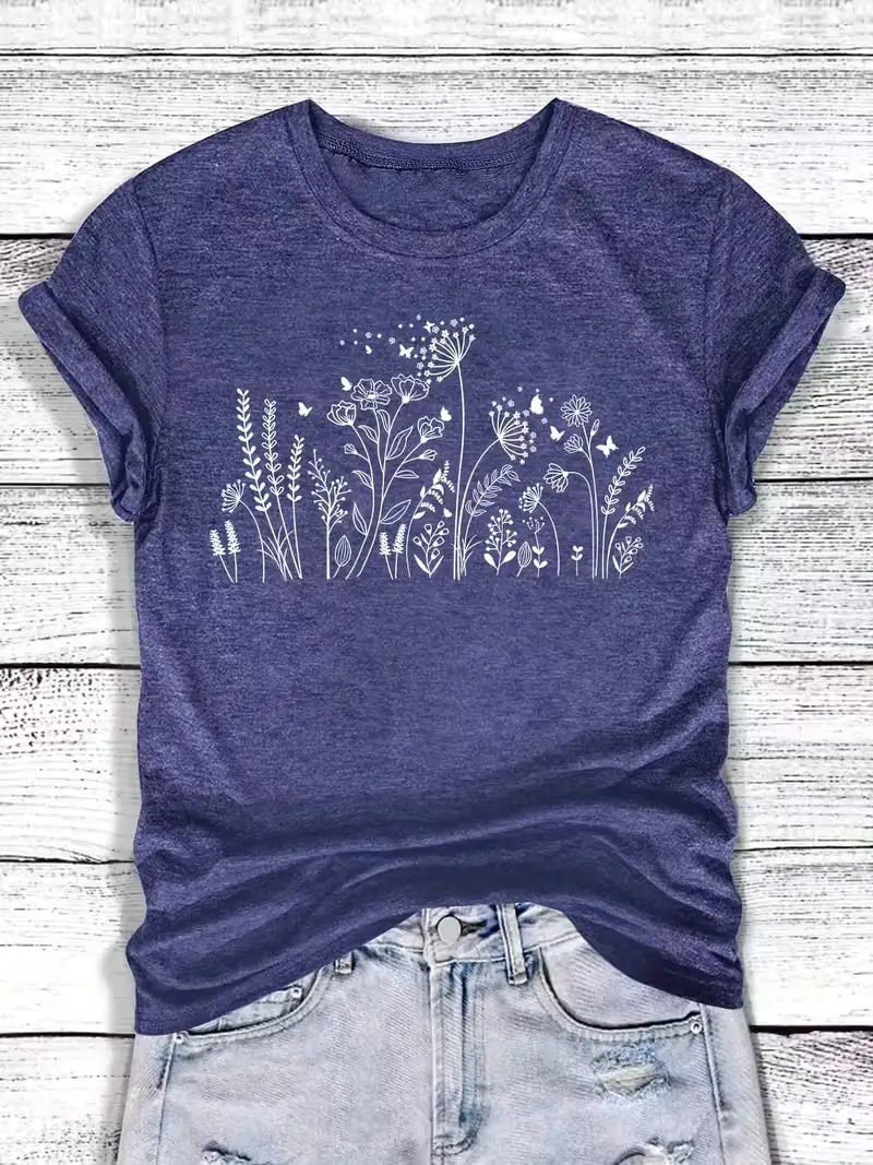 Plus size women's short sleeve T-shirt Floral Pattern With Butterflies And Text breathable fabric summer outfits women's
Plus size women's short sleeve T-shirt Floral Pattern With Butterflies And Text breathable fabric summer outfits women's
