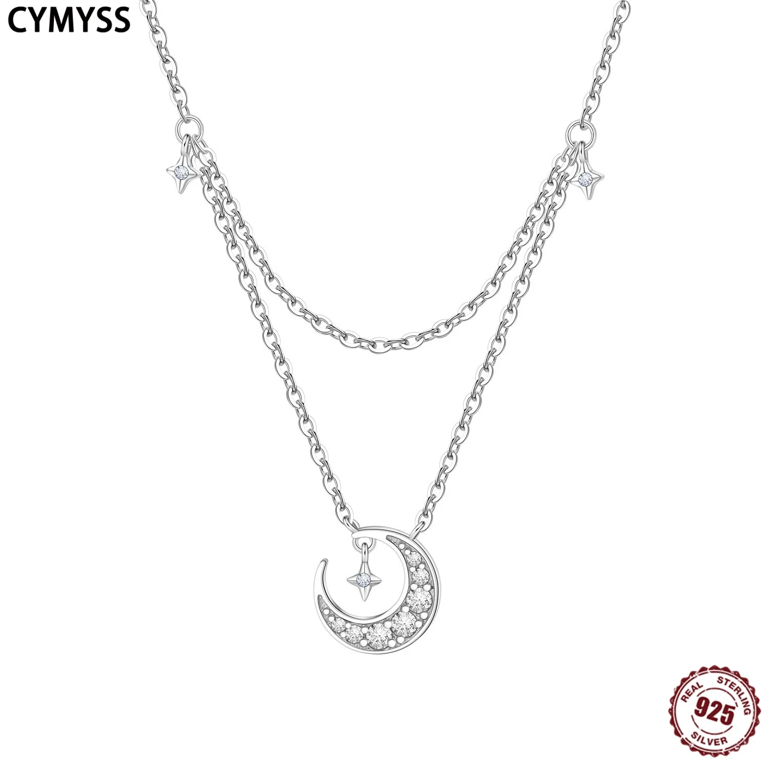 CYMYSS 925 Sterling Silver Double Layered Star And Moon Necklace Design Jewelry Wedding Holiday Gift women's Necklace
CYMYSS 925 Sterling Silver Double Layered Star And Moon Necklace Design Jewelry Wedding Holiday Gift women's Necklace