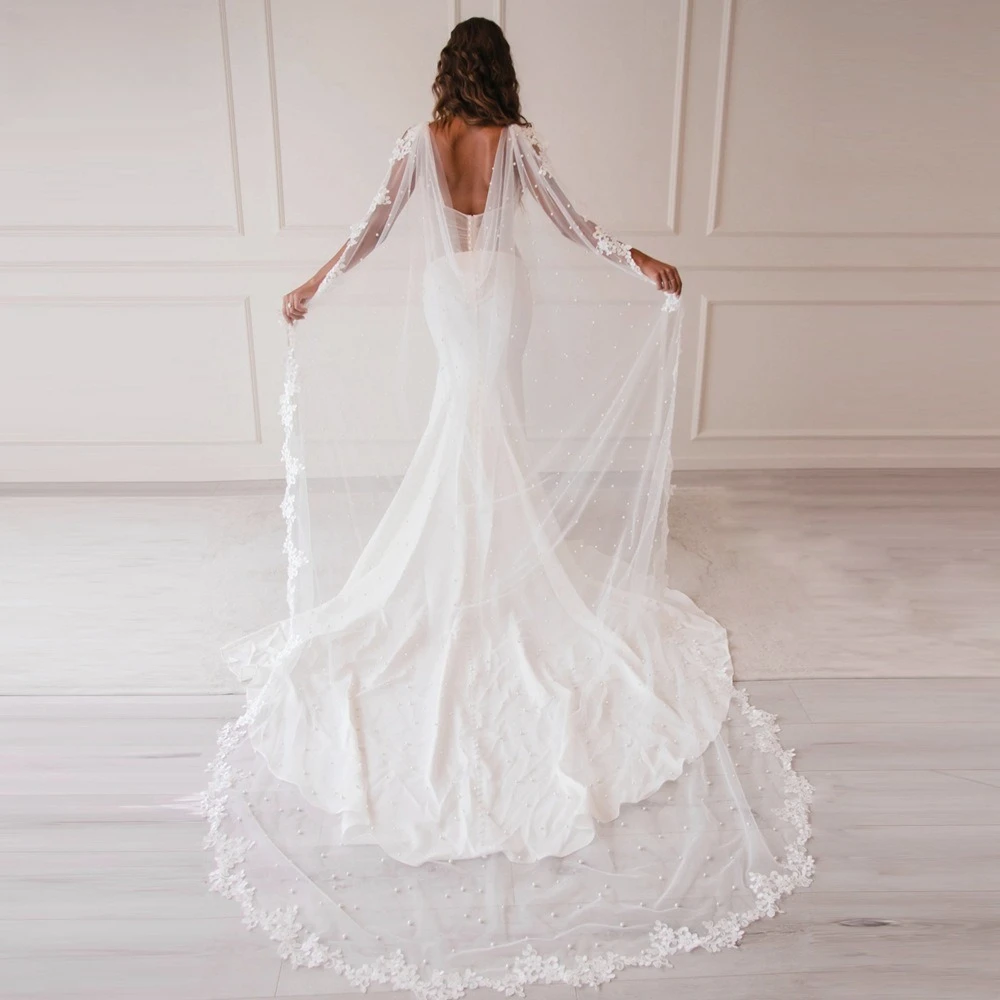 Elegant Long Wedding Shawl with Pearls Bridal Detachable Shoulder Shawls with Lace Embroidered Edge for Wedding Accessories
Elegant Long Wedding Shawl with Pearls Bridal Detachable Shoulder Shawls with Lace Embroidered Edge for Wedding Accessories
