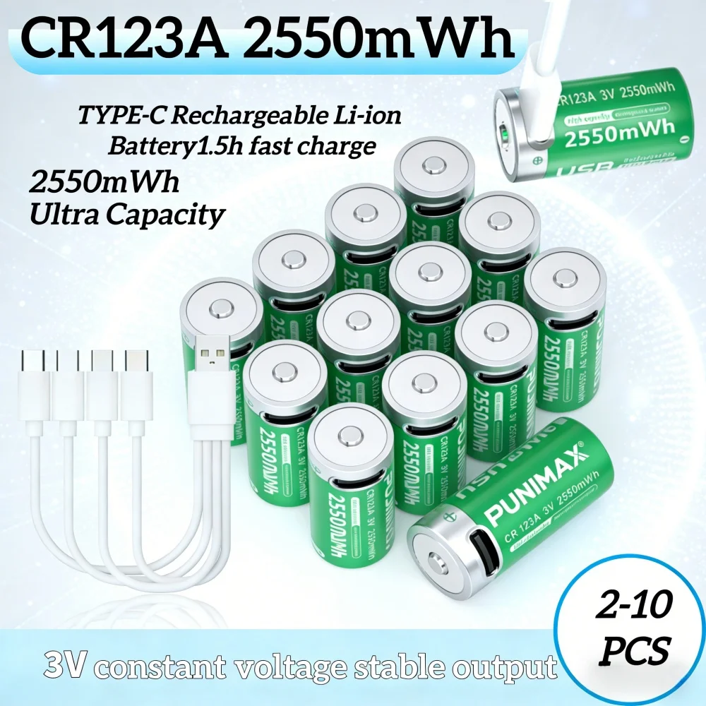 2-10PCS Rechargeable CR123A 2550mWh Lithium Battery with Type-C Cord Fast Recharge for Outdoor Camera Equipment
2-10PCS Rechargeable CR123A 2550mWh Lithium Battery with Type-C Cord Fast Recharge for Outdoor Camera Equipment