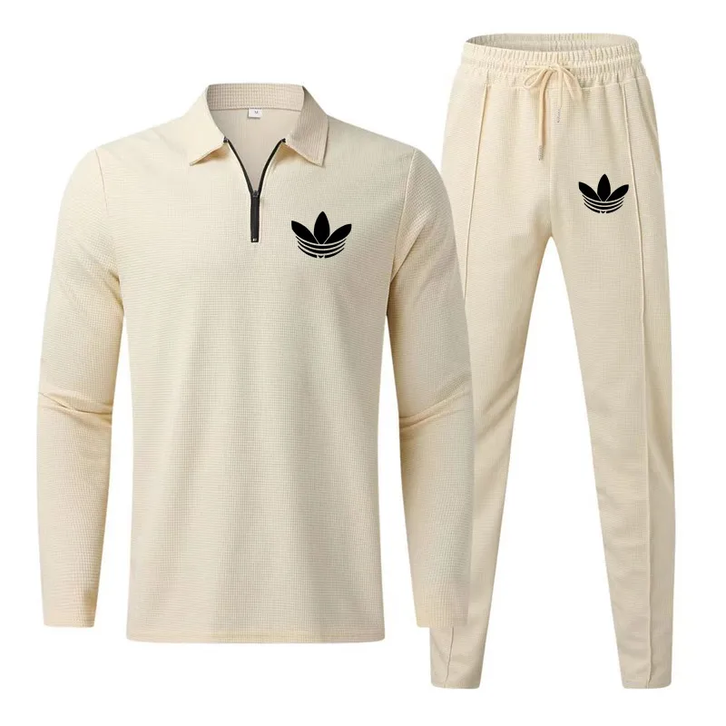 European casual sports men's new waffle solid color zipper solid color long sleeved pants set 
European casual sports men's new waffle solid color zipper solid color long sleeved pants set
