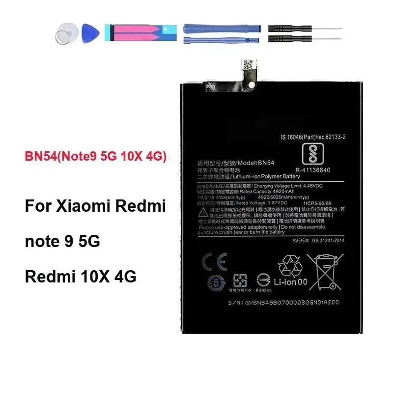 Hardwearing Reliable Replacement For Xiaomi Redmi Note 9 5G 10X 4G BN54 Note9 Mobile Phone Battery 5020mAh
Hardwearing Reliable Replacement For Xiaomi Redmi Note 9 5G 10X 4G BN54 Note9 Mobile Phone Battery 5020mAh