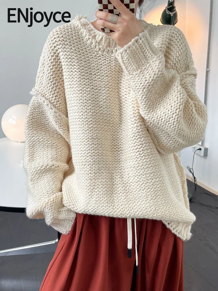 ENjoyce Women Thick Yarn Warm Woolen Sweater Korean Fashion Loose Profile Long Sleeve Knitted Pullover Knitwear Autumn Winter
ENjoyce Women Thick Yarn Warm Woolen Sweater Korean Fashion Loose Profile Long Sleeve Knitted Pullover Knitwear Autumn Winter