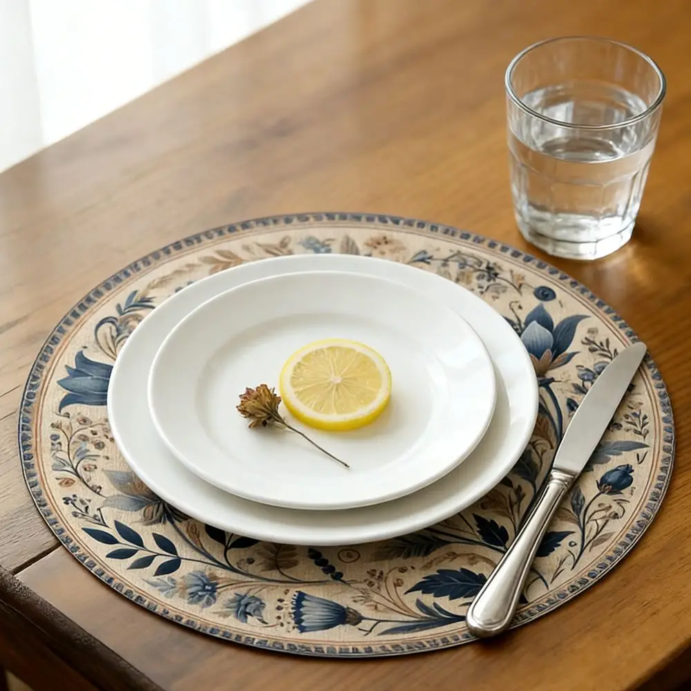 Embroidery Floral Table Placemat Middle East Style Anti-scald Flower Linen Table Mat Anti-slip Heat Insulation Round Dining Mat
Embroidery Floral Table Placemat Middle East Style Anti-scald Flower Linen Table Mat Anti-slip Heat Insulation Round Dining Mat