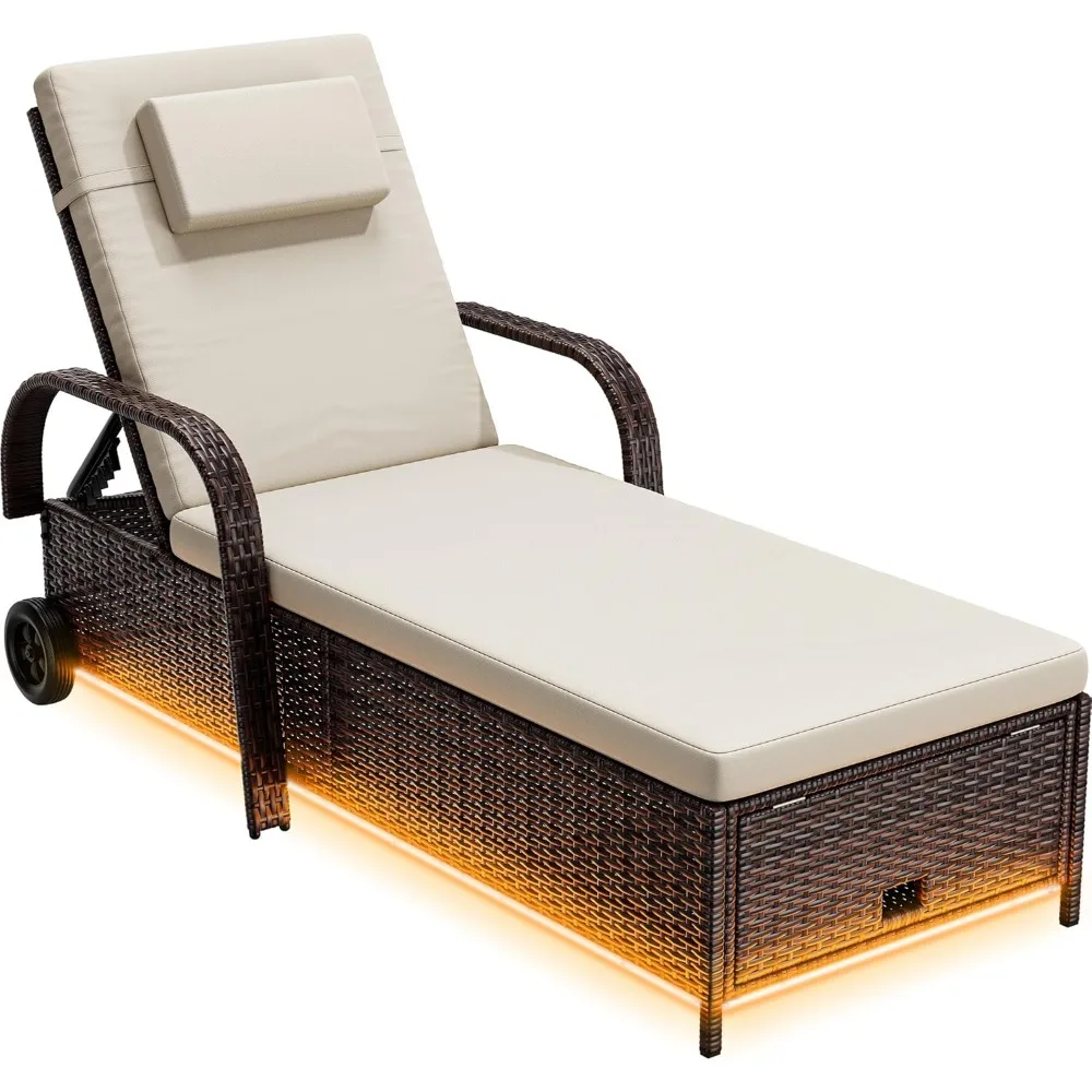 Outdoor Chaise Lounge Chair with LED Lights, Patio Wicker Lounge Chairs with 5-Level Backrest, Storage and Wheels for
Outdoor Chaise Lounge Chair with LED Lights, Patio Wicker Lounge Chairs with 5-Level Backrest, Storage and Wheels for
