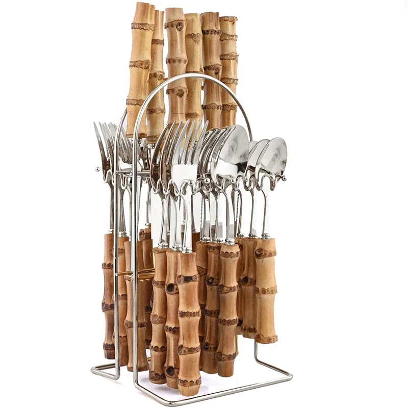 24Pcs Tableware Sets Bamboo Handle Stainless Steel Cutlery Set Creative Dinnerware Knife Fork Spoon Mirror Flatware
24Pcs Tableware Sets Bamboo Handle Stainless Steel Cutlery Set Creative Dinnerware Knife Fork Spoon Mirror Flatware