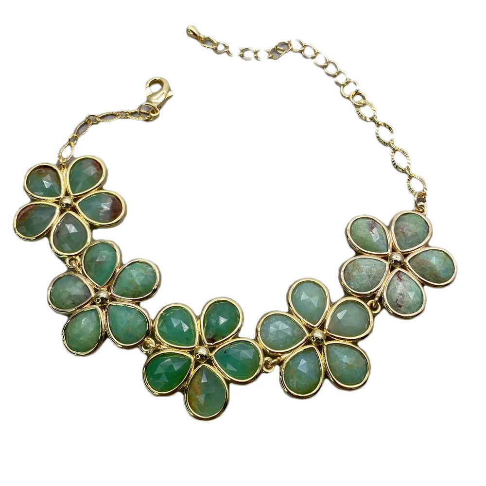 kkgem Natural 25mm Green Chrysoprase Flower Beaded gold plated wrap Bracelet Gemstone Handmade Jewelry Dropshipping
kkgem Natural 25mm Green Chrysoprase Flower Beaded gold plated wrap Bracelet Gemstone Handmade Jewelry Dropshipping