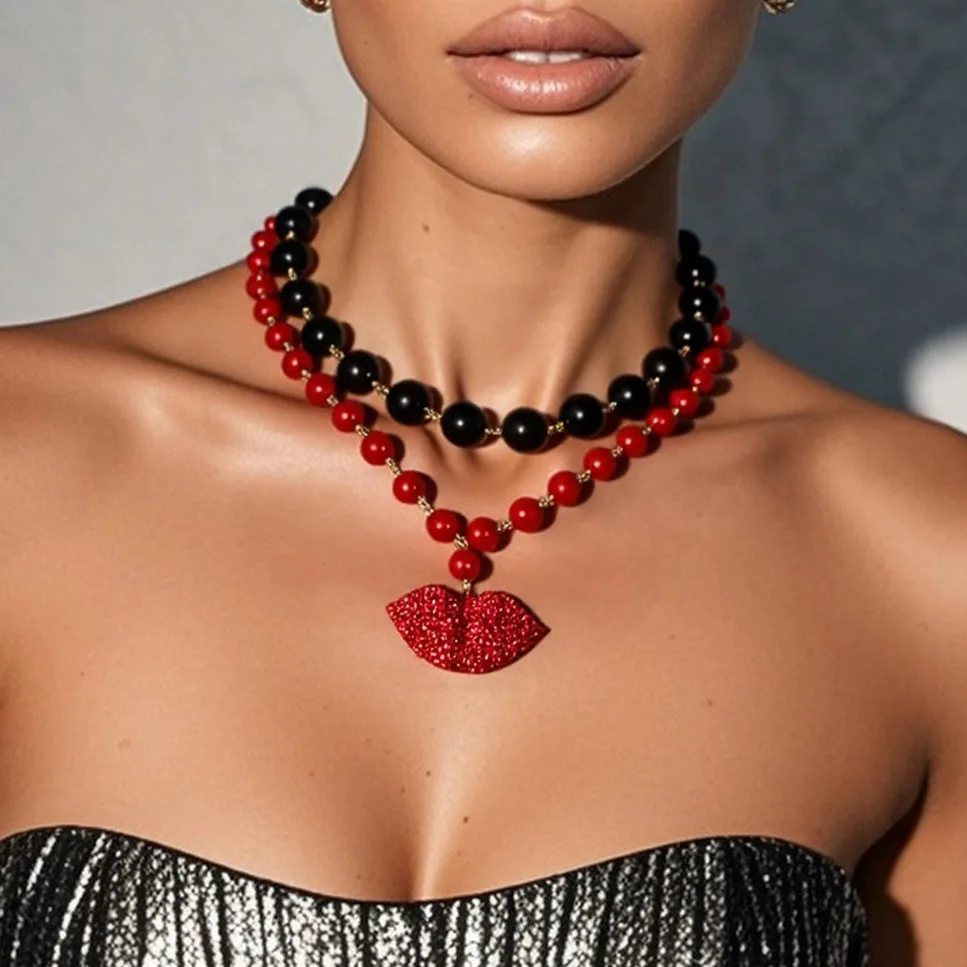 DIY accessories European and American fashion versatile double-layer beaded neck chain long personalized big red lip necklace ne
DIY accessories European and American fashion versatile double-layer beaded neck chain long personalized big red lip necklace ne