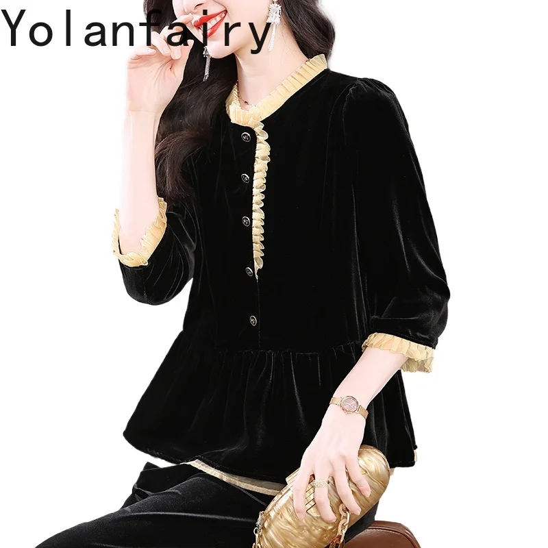 YOLANFAIRY Genuine Mulberry Silk Velvet Blouses for Woman Autumn Elegant Women Tops Doll Collar Fashion Shirts Female Blouse
YOLANFAIRY Genuine Mulberry Silk Velvet Blouses for Woman Autumn Elegant Women Tops Doll Collar Fashion Shirts Female Blouse