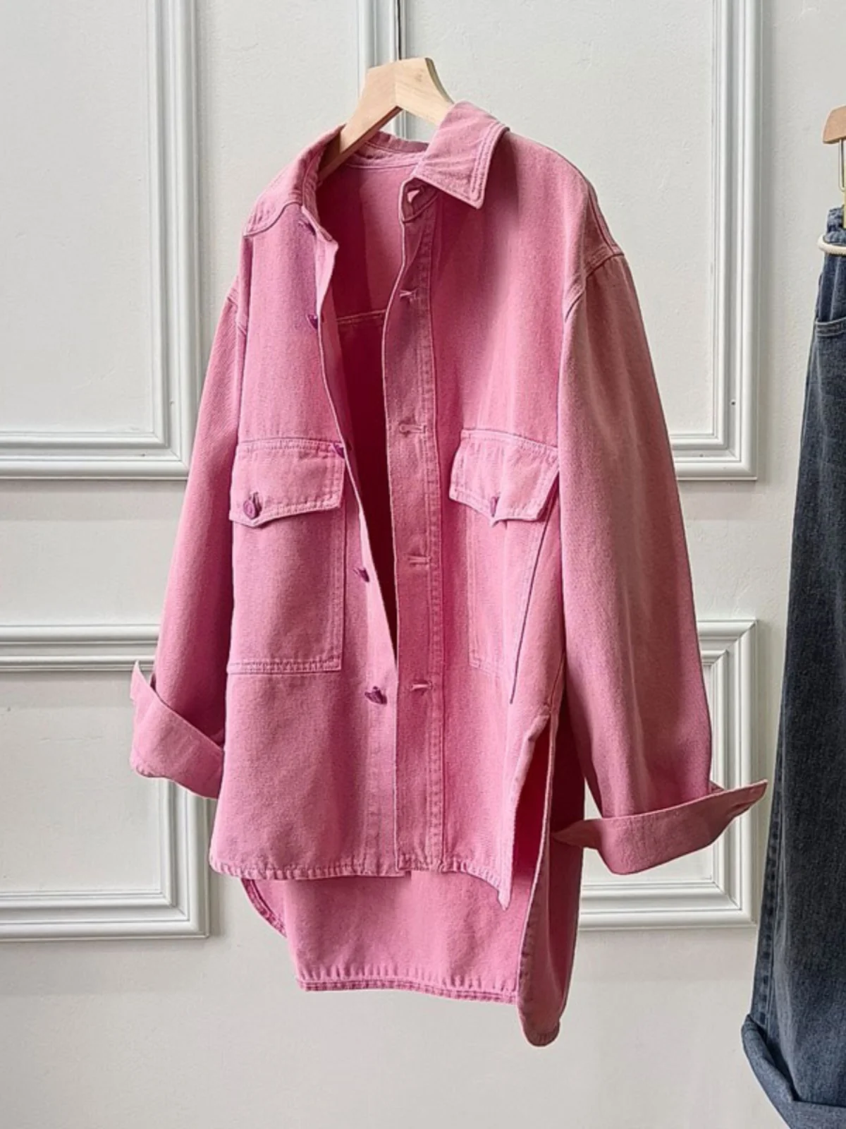 Spring Autumn Fashion Pink Denim Jacket Women's Loose Casual Bf Style Versatile Jacket Top Button Splice Asymmetric Collar
Spring Autumn Fashion Pink Denim Jacket Women's Loose Casual Bf Style Versatile Jacket Top Button Splice Asymmetric Collar
