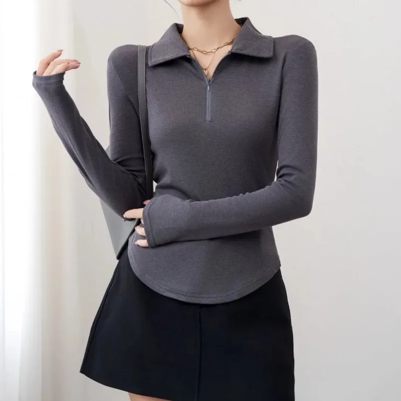 Polo Collar Half Zipper Bottoming Shirt Women's Slim Autumn and Winter Long-sleeved Top
Polo Collar Half Zipper Bottoming Shirt Women's Slim Autumn and Winter Long-sleeved Top