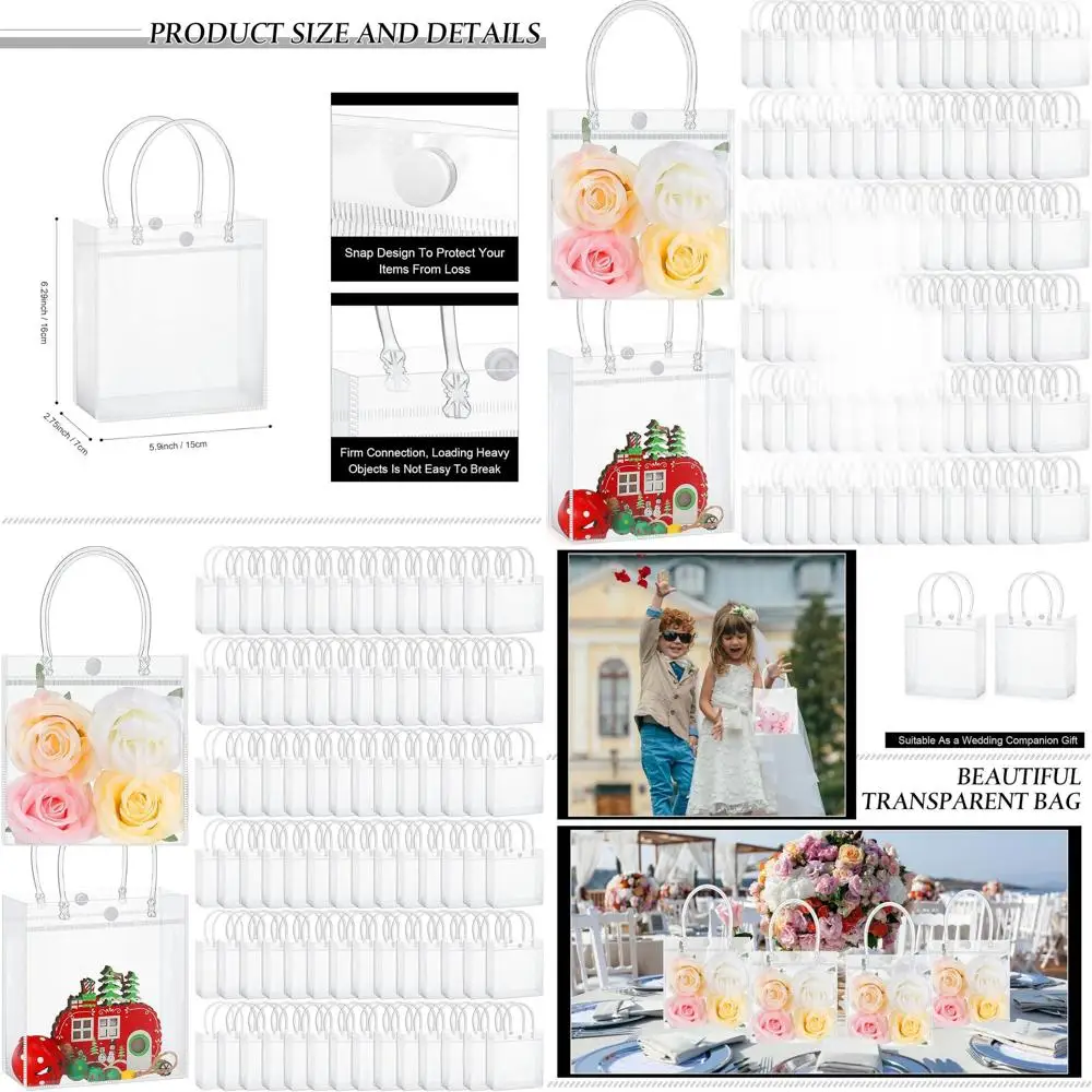200 Pack Clear Plastic Tote Bags with Handle, 5.9x6.3x2.8 Inches, Reusable for Weddings, Birthdays, Showers, Party Favors, Gifts
200 Pack Clear Plastic Tote Bags with Handle, 5.9x6.3x2.8 Inches, Reusable for Weddings, Birthdays, Showers, Party Favors, Gifts