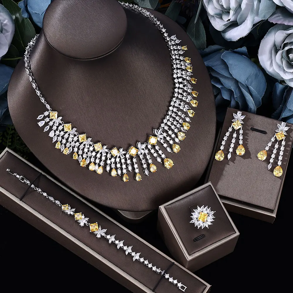 2023 New Nigeria Women's Party Bride Zircon Jewelry Set 4 pieces, Fashion Dubai Nigeria Crystal Wedding Jewelry Set
2023 New Nigeria Women's Party Bride Zircon Jewelry Set 4 pieces, Fashion Dubai Nigeria Crystal Wedding Jewelry Set