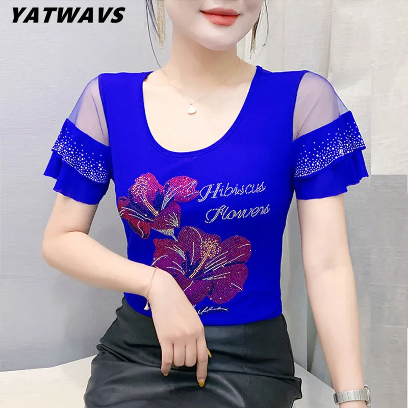 New Arrivals Korean Women Summer T-shirt Clothes Shiny Flowers Hot Diamonds Tops Elegant O-Neck Short Sleeved Luxury Female Tees
New Arrivals Korean Women Summer T-shirt Clothes Shiny Flowers Hot Diamonds Tops Elegant O-Neck Short Sleeved Luxury Female Tees