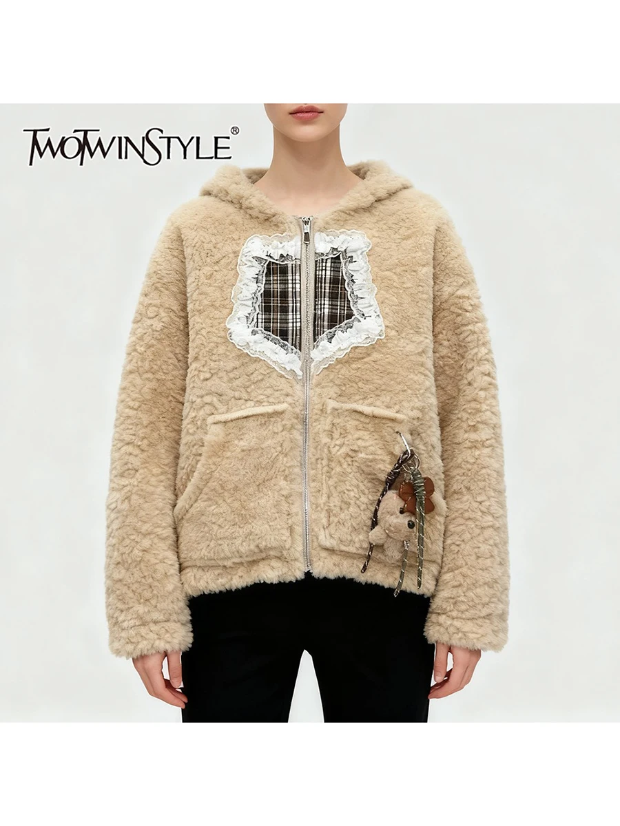 TWOTWINSTYLE Hit Color Spliced Gingham Casual Jackets for Women Hooded Long Sleeves Patchwork Lace Cute Jacket Female Autumn New
TWOTWINSTYLE Hit Color Spliced Gingham Casual Jackets for Women Hooded Long Sleeves Patchwork Lace Cute Jacket Female Autumn New