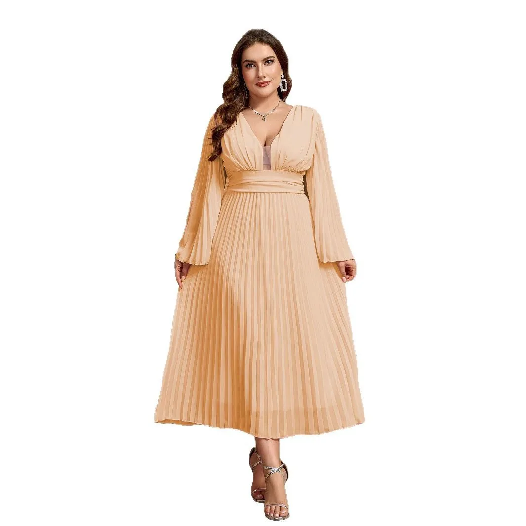 Elegant Double V-neck Pleated Tea Length Chiffon Plus Size Formal Party Mother Of the Bride Dress With Long Sleeves
Elegant Double V-neck Pleated Tea Length Chiffon Plus Size Formal Party Mother Of the Bride Dress With Long Sleeves