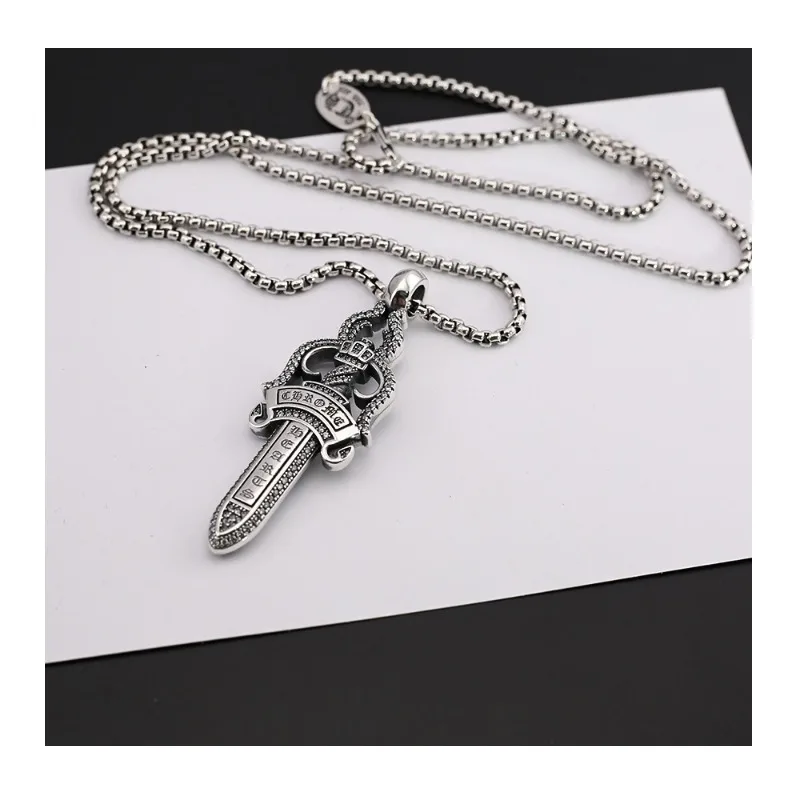 Crowe Vintage Diamond Sword Pendant Necklace Punk Style Personality Men's Fashion Versatile Trend Thai Silver Necklace
Crowe Vintage Diamond Sword Pendant Necklace Punk Style Personality Men's Fashion Versatile Trend Thai Silver Necklace