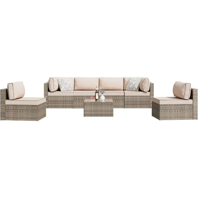 7 Pieces Outdoor Patio Sectional Sofa Couch,Natural PE Wicker Furniture Conversation Sets with Washable Cushions & Glass
7 Pieces Outdoor Patio Sectional Sofa Couch,Natural PE Wicker Furniture Conversation Sets with Washable Cushions & Glass