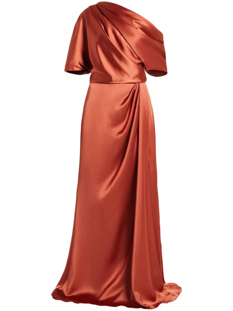 Hot Selling Asymmetrical Neckline Short Sleeves Satin Straight Evening Dress Elegant Back Zipper Floor Length Gown For Women
Hot Selling Asymmetrical Neckline Short Sleeves Satin Straight Evening Dress Elegant Back Zipper Floor Length Gown For Women