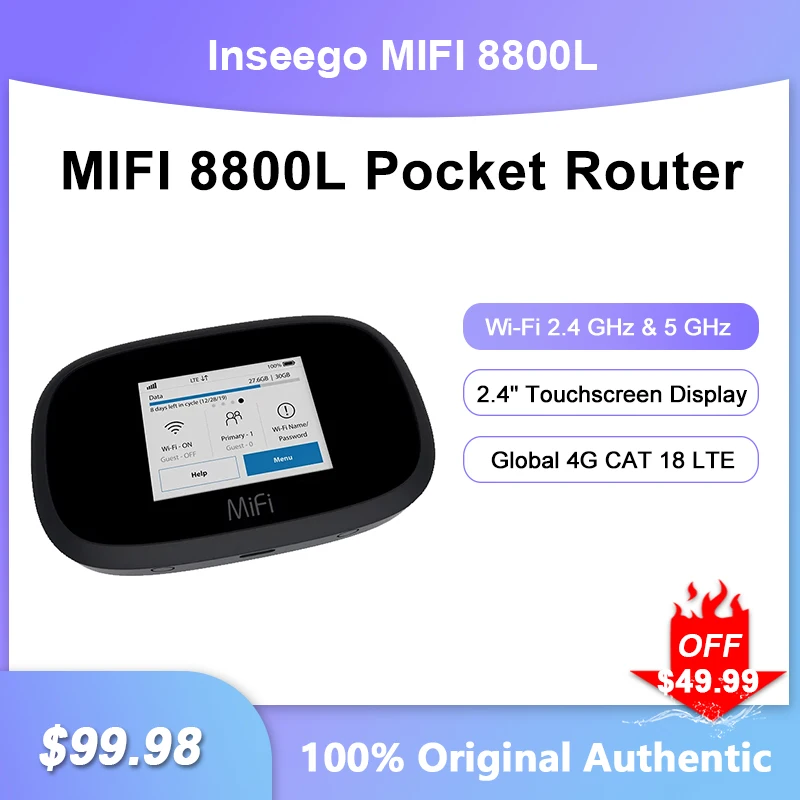Карманный роутер Inseego MIFI 8800L, Мобильная точка доступа 4G LTE, сенсорный экран 2,4 дюйма, портативный беспроводной Wi-Fi со слотом для Sim-карты, аккумулятор 4400 мАч
Карманный роутер Inseego MIFI 8800L, Мобильная точка доступа 4G LTE, сенсорный экран 2,4 дюйма, портативный беспроводной Wi-Fi со слотом для Sim-карты, аккумулятор 4400 мАч