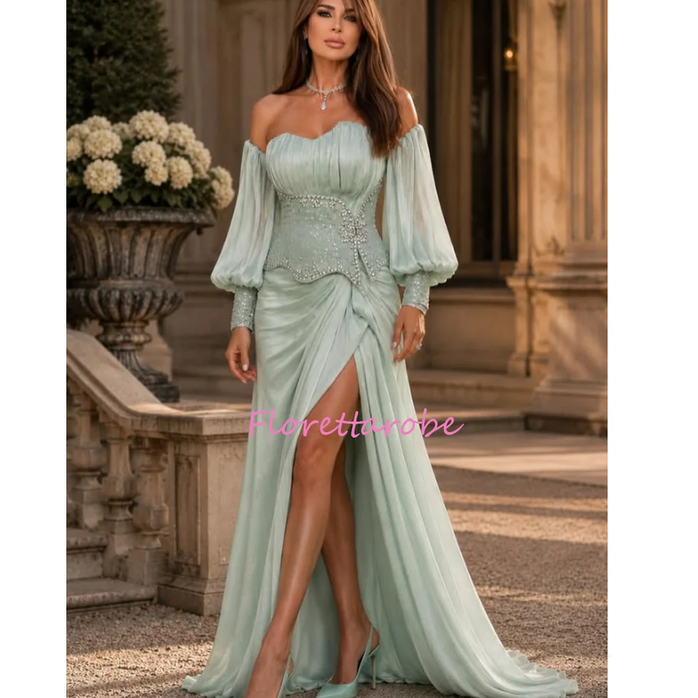 Stunning Mint Sweetheart Evening Dresses A Line Detachable Long Puff Sleeves Side Slit Beads Sequins Women Prom Gowns Customized
Stunning Mint Sweetheart Evening Dresses A Line Detachable Long Puff Sleeves Side Slit Beads Sequins Women Prom Gowns Customized