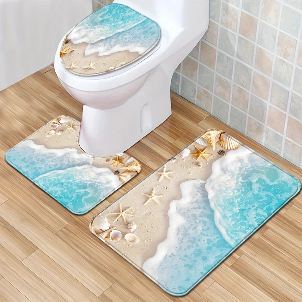 Комплект из 3 предметов для ванной комнаты с морской звездой и морской звездой, U-образный коврик, нескользящий коврик, коврик для крышки унитаза, подходит для украшения ванной комнаты
Комплект из 3 предметов для ванной комнаты с морской звездой и морской звездой, U-образный коврик, нескользящий коврик, коврик для крышки унитаза, подходит для украшения ванной комнаты