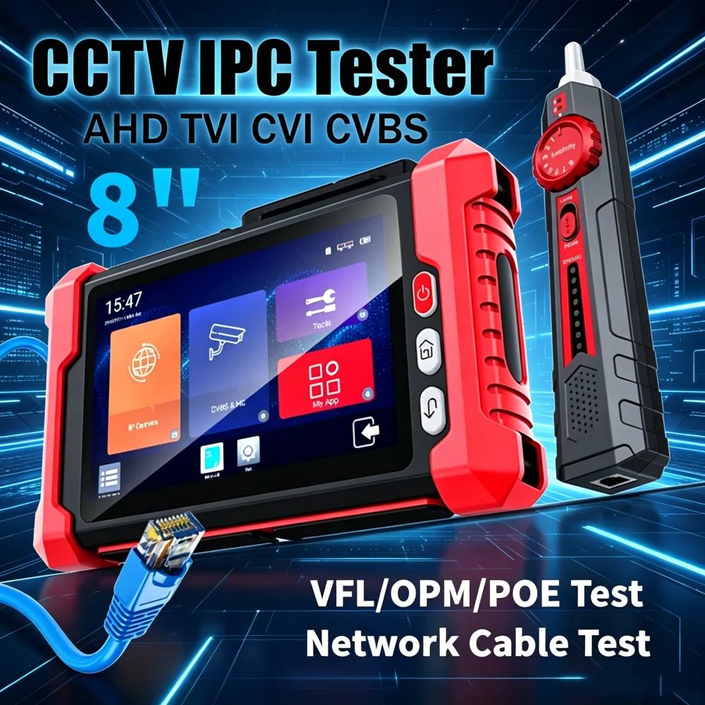 CCTV IPC Tester HDMI PoE Power Output AHD TVI CVI IP Camera Tester RJ45 TDR Cable Tracker 8" Touch Screen VFL OPM Rapid Onvif
CCTV IPC Tester HDMI PoE Power Output AHD TVI CVI IP Camera Tester RJ45 TDR Cable Tracker 8" Touch Screen VFL OPM Rapid Onvif