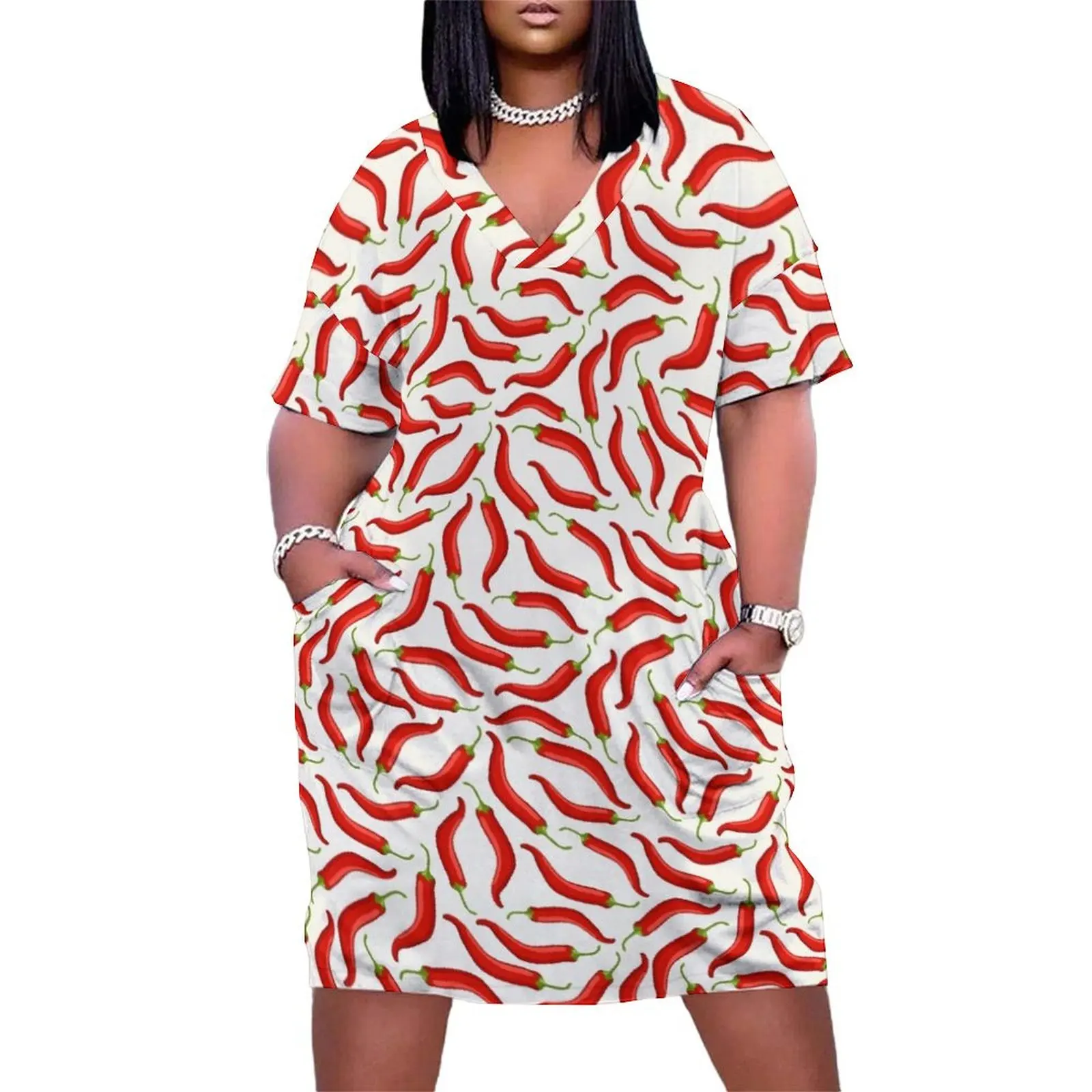 Hot red chili pepper pattern with white background Loose Pocket Dress women's fashion dresses Dresses for wedding party
Hot red chili pepper pattern with white background Loose Pocket Dress women's fashion dresses Dresses for wedding party