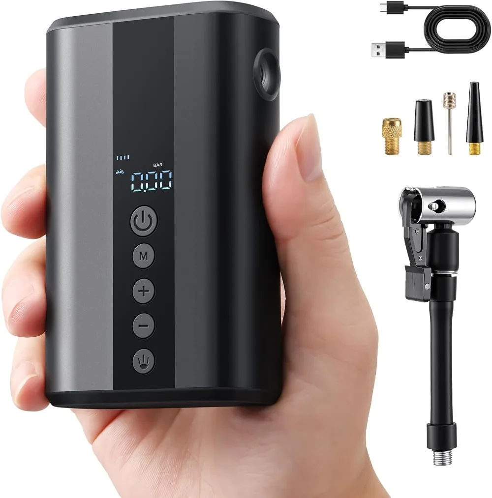 Mini Tire Inflator Pump,130PSI Electric Cycle Air Pump Bike Tire Pump Schrader Valve for Road Bike, Motorcycle, E-Bike and Ball
Mini Tire Inflator Pump,130PSI Electric Cycle Air Pump Bike Tire Pump Schrader Valve for Road Bike, Motorcycle, E-Bike and Ball