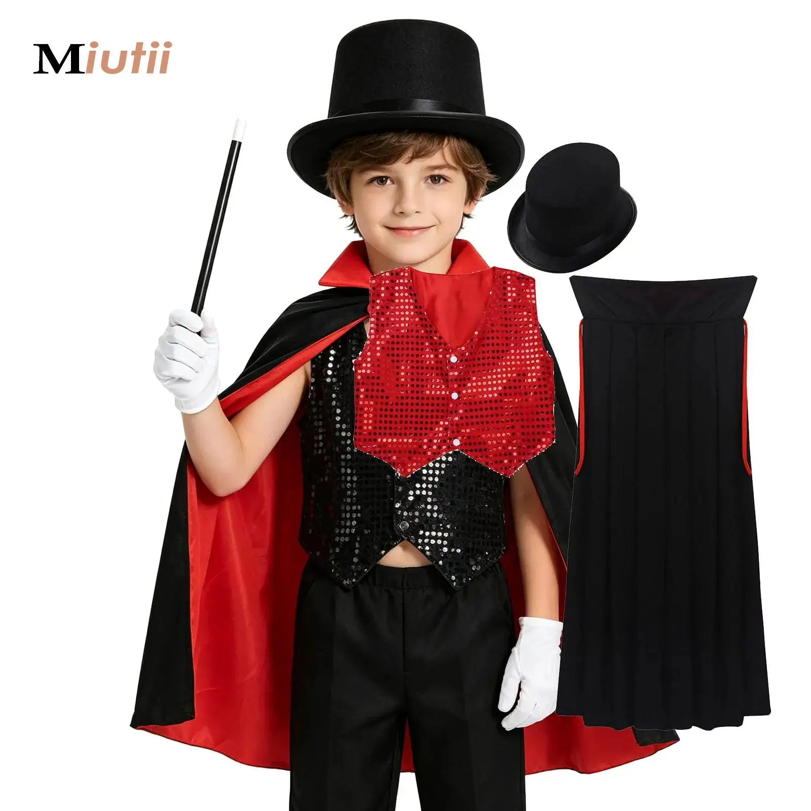Magician Cosplay Costume Role Play Props Outfit Boys Waistcoat Cape Hat Gloves Magic Wand Set for Cosplay Choir Jazz Dancewear
Magician Cosplay Costume Role Play Props Outfit Boys Waistcoat Cape Hat Gloves Magic Wand Set for Cosplay Choir Jazz Dancewear