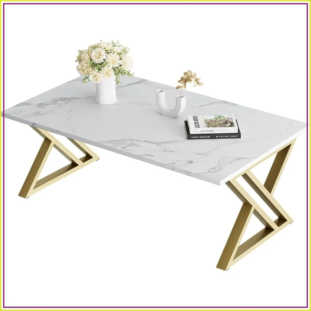 Simple Modern Faux Marble Rectangular Coffee Table with Sturdy Gold Metal Frame, Industrial Wooden Tea Table for Living Room Home Office
Simple Modern Faux Marble Rectangular Coffee Table with Sturdy Gold Metal Frame, Industrial Wooden Tea Table for Living Room Home Office