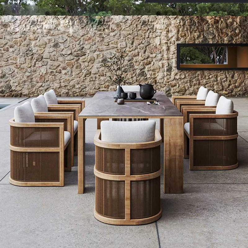 Outdoor teak rattan tables and chairs villa courtyard garden aluminum alloy dining table and chairs solid wood
Outdoor teak rattan tables and chairs villa courtyard garden aluminum alloy dining table and chairs solid wood