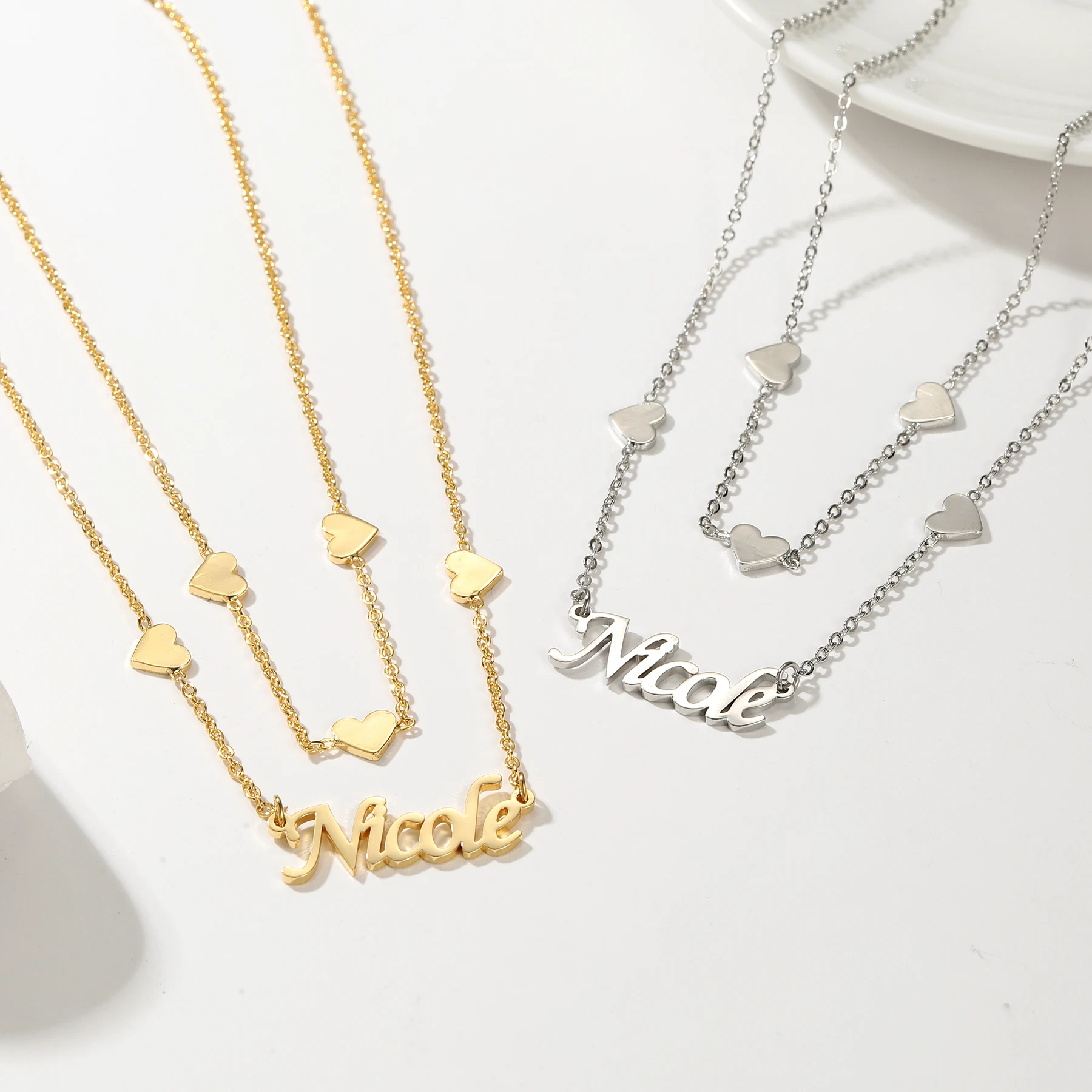 Customized Layered Heart Name Necklace for Women 18K Gold Plated Pendant Stainless Steel Chain Adjustable Valentine's Day Gift
Customized Layered Heart Name Necklace for Women 18K Gold Plated Pendant Stainless Steel Chain Adjustable Valentine's Day Gift