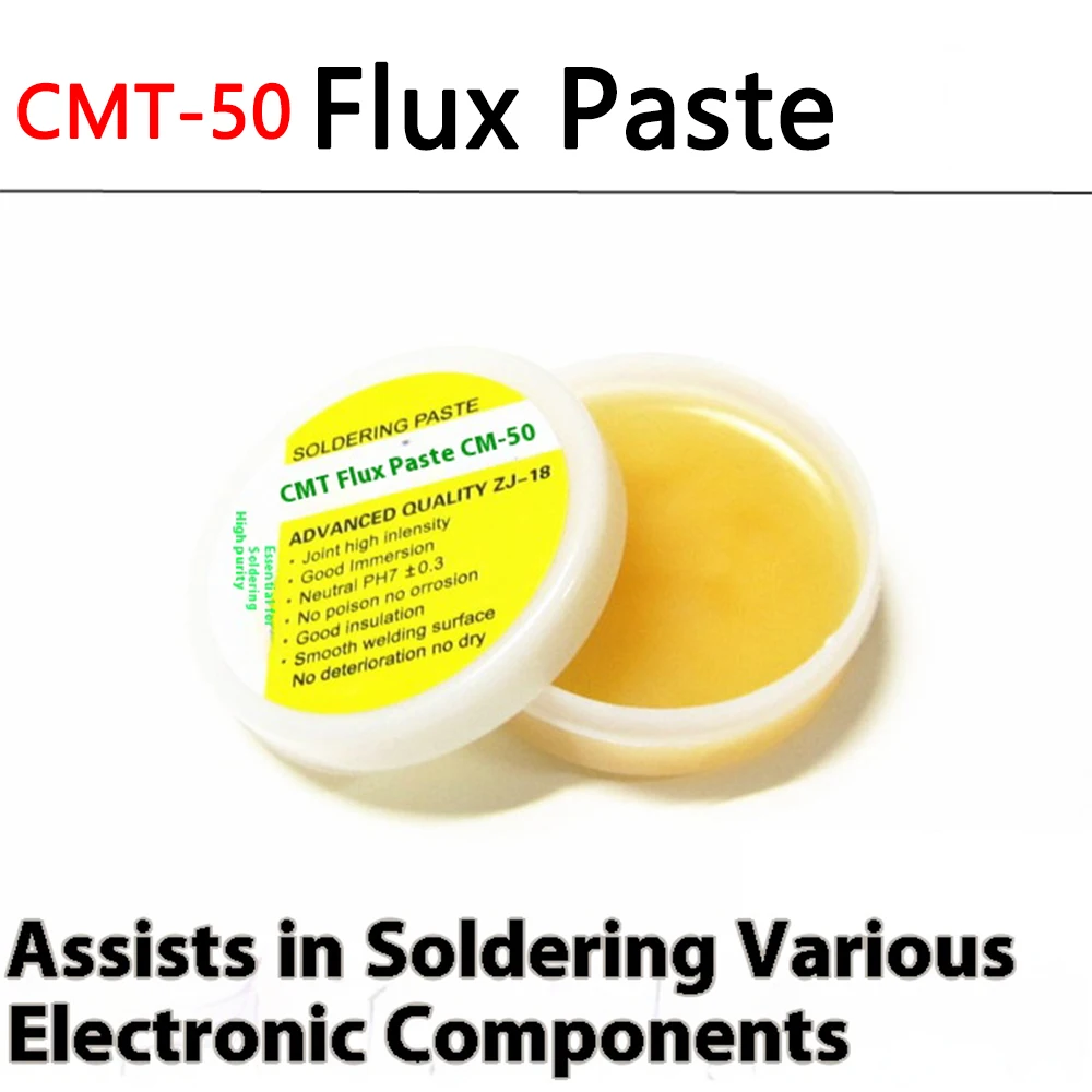 CMT-50 Flux Paste, with a capacity of 50ML, is used for assisting in the soldering of various electronic components
CMT-50 Flux Paste, with a capacity of 50ML, is used for assisting in the soldering of various electronic components