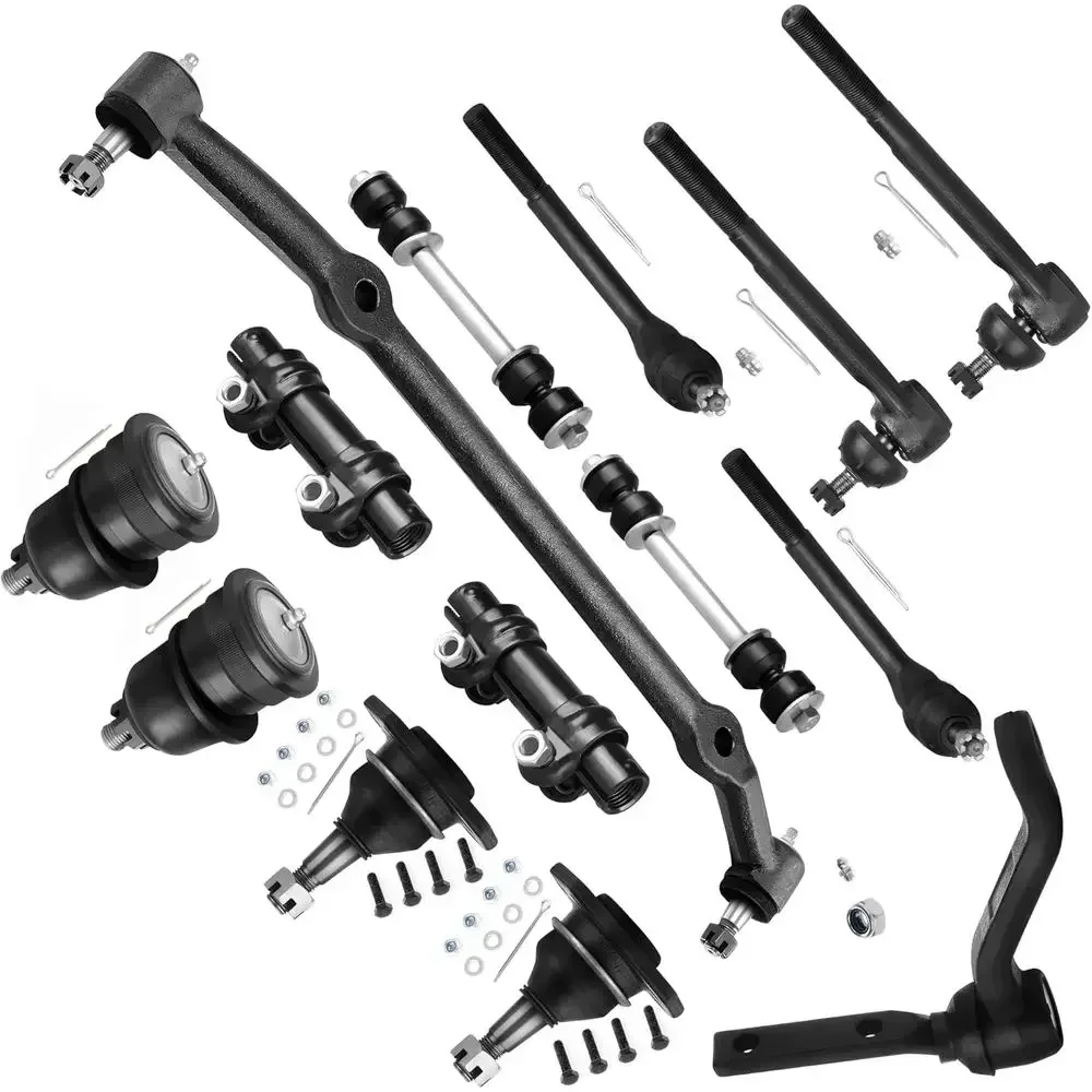 14pcs Suspension Kit: Upper & Lower Ball Joints, Tie Rods, Sway Bar Links, Idler Arm, Center Link Bar for Various Models
14pcs Suspension Kit: Upper & Lower Ball Joints, Tie Rods, Sway Bar Links, Idler Arm, Center Link Bar for Various Models