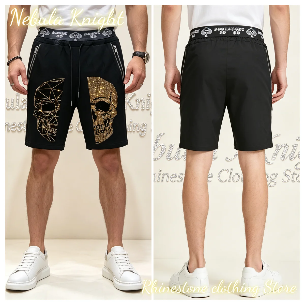 Men Luxury Rhinestone Decor Sports Shorts European Street Style Drawstring Waist Zipper Pocket Casual Beach Running Shorts
Men Luxury Rhinestone Decor Sports Shorts European Street Style Drawstring Waist Zipper Pocket Casual Beach Running Shorts