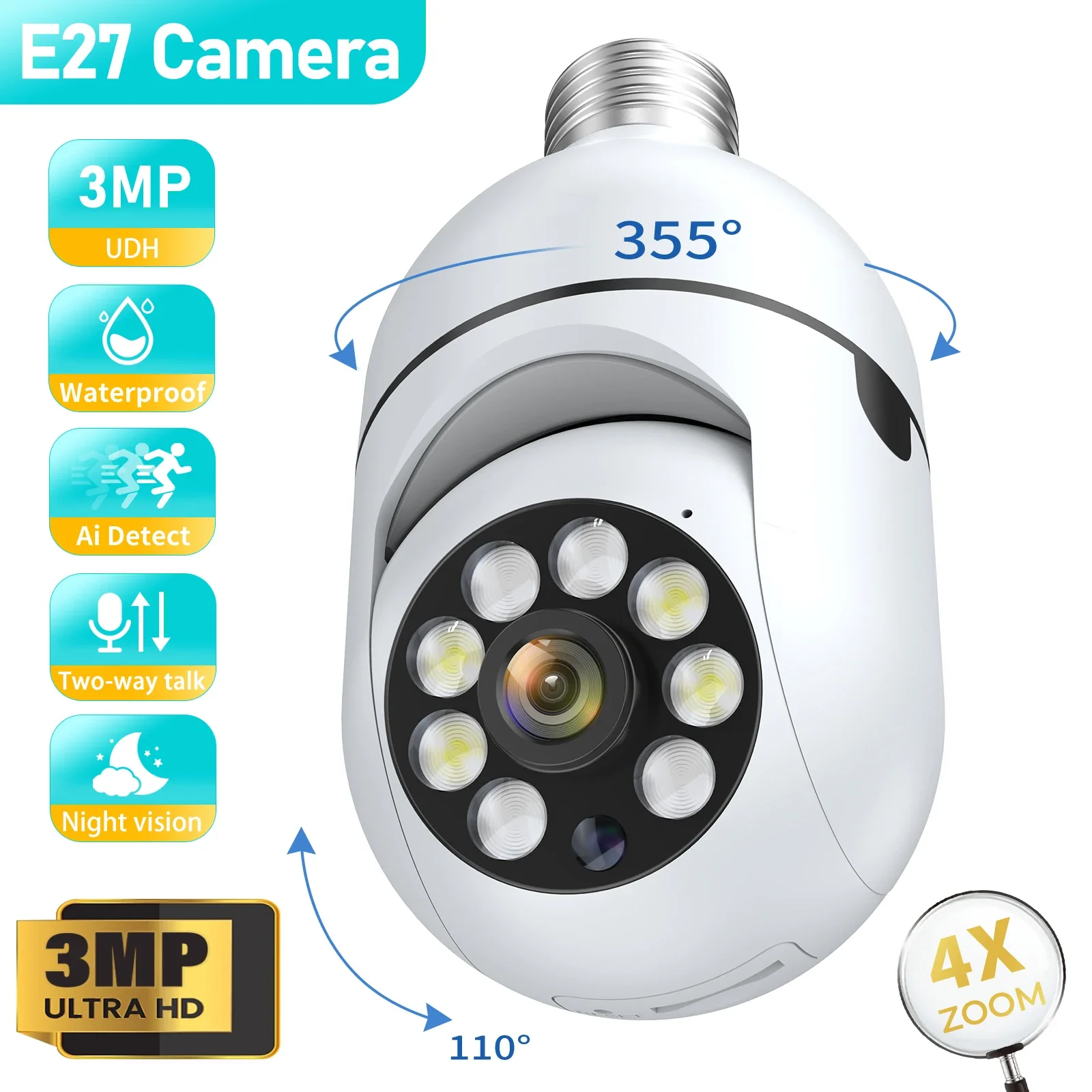 1/4PCS 3MP E27 Bulb IP WiFi Camera Indoor Video Surveillance Camera Security protection baby Monitor Full Color Night Vision Cam
1/4PCS 3MP E27 Bulb IP WiFi Camera Indoor Video Surveillance Camera Security protection baby Monitor Full Color Night Vision Cam