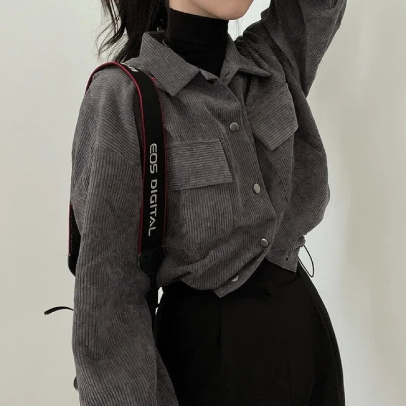 South KoreachicNew Retro Simple Lapel Short Drawstring Long Sleeve Shirt Top Corduroy Baggy Coat Women
South KoreachicNew Retro Simple Lapel Short Drawstring Long Sleeve Shirt Top Corduroy Baggy Coat Women