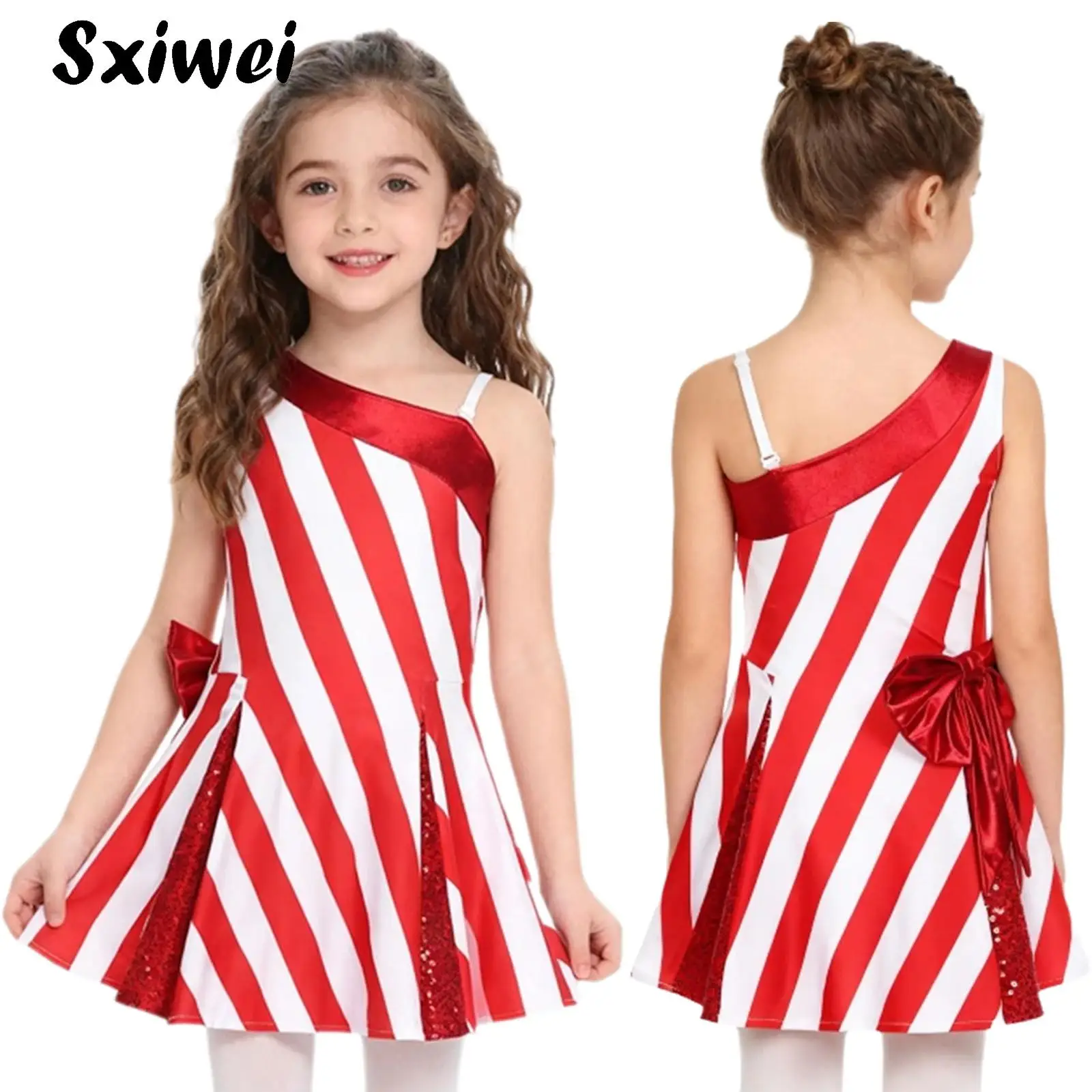 Girls Candy Cane Dance Costume One Shoulder Sequin Christmas Striped Bowknot Party Dress New Year Xmas Holiday Cosplay Dancewear
Girls Candy Cane Dance Costume One Shoulder Sequin Christmas Striped Bowknot Party Dress New Year Xmas Holiday Cosplay Dancewear