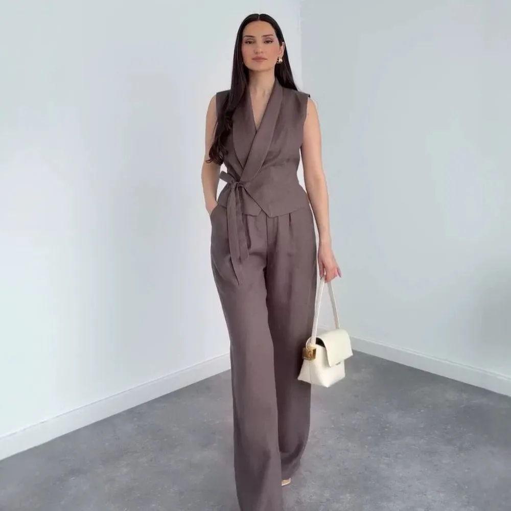 Women V Neck Sleeveless Blouse Top & Wide Leg Pants Sets Business Office Suits Spring Summer
Women V Neck Sleeveless Blouse Top & Wide Leg Pants Sets Business Office Suits Spring Summer