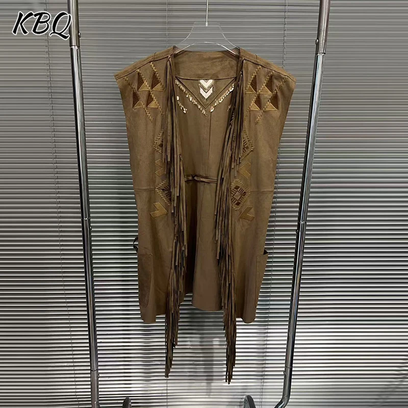 KBQ Solid Spliced Tassles Loose Jackets for Women Round Neck Sleeveless Casual Minimalist Jackets Female Fashion Autumn Style
KBQ Solid Spliced Tassles Loose Jackets for Women Round Neck Sleeveless Casual Minimalist Jackets Female Fashion Autumn Style