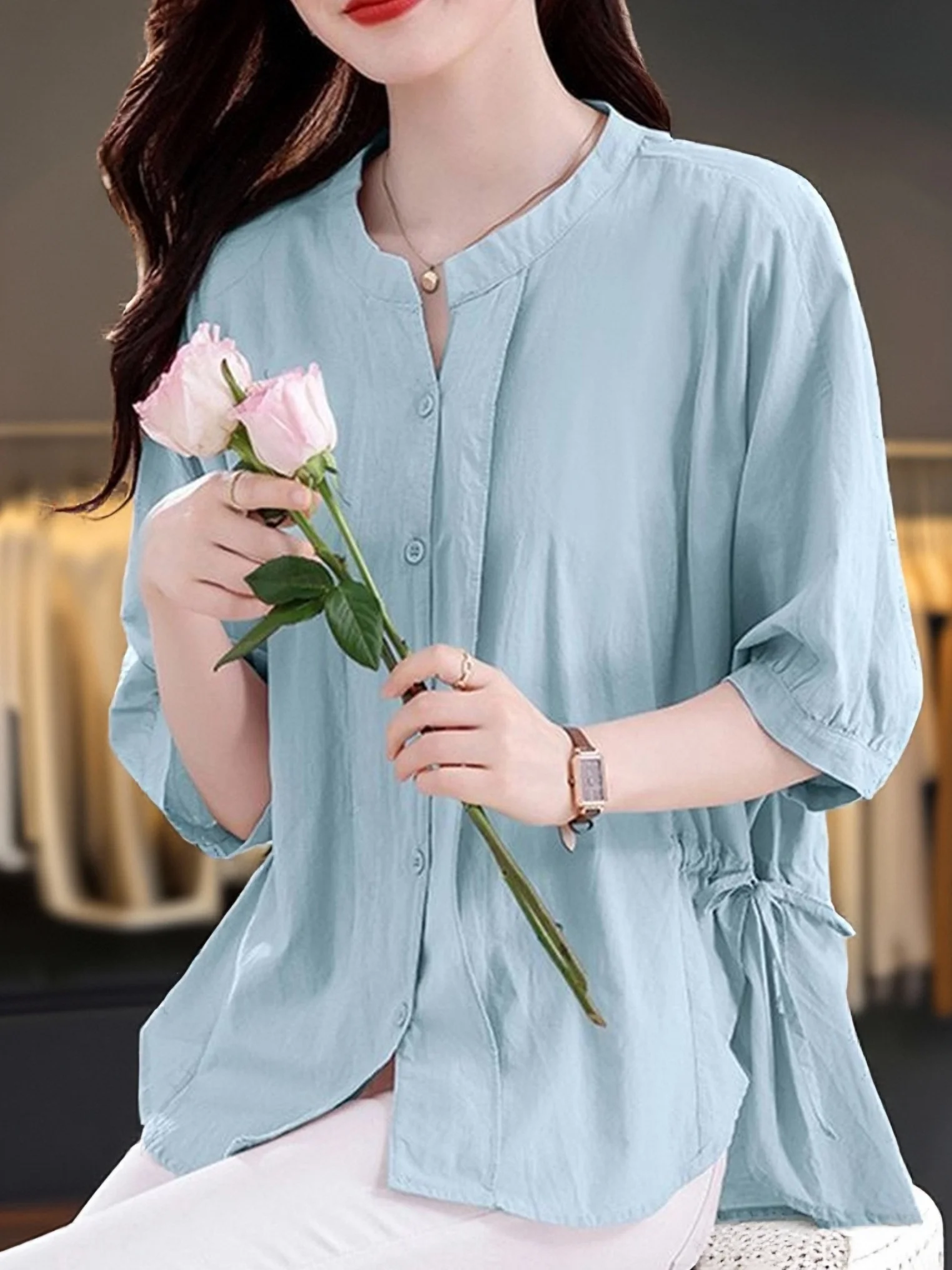 Fashionable Summer Thin Loose Women's Sun Protection Shirt Seven-Sleeve Pure Color Slimming Top Korean Style Commute Wind
Fashionable Summer Thin Loose Women's Sun Protection Shirt Seven-Sleeve Pure Color Slimming Top Korean Style Commute Wind