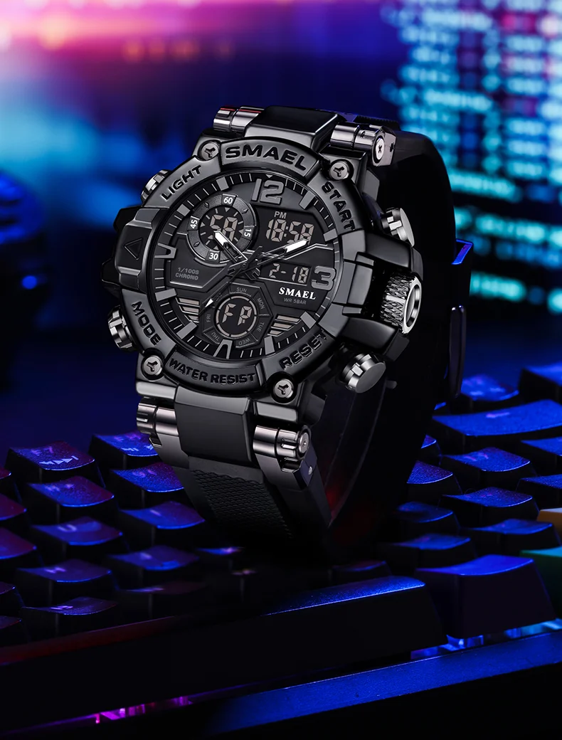 SMAEL 8110 Dual Display Military Watch for Men - 50M Waterproof LED Alarm Chronograph Stopwatch Shockproof
SMAEL 8110 Dual Display Military Watch for Men - 50M Waterproof LED Alarm Chronograph Stopwatch Shockproof