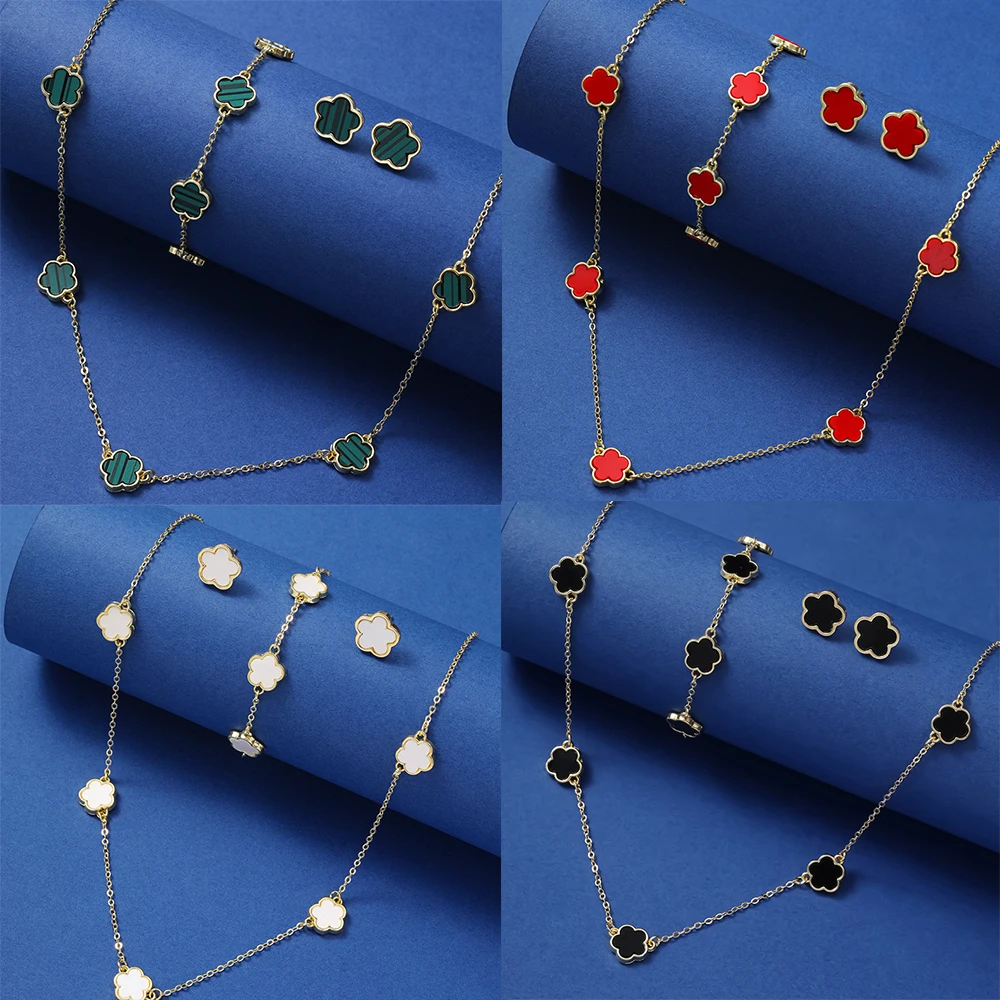 3pcs Stainless Steel Non Fading Minimalist Creative Five-petal flowers European Pendant Necklace Earrings Bracelet Jewelry Set
3pcs Stainless Steel Non Fading Minimalist Creative Five-petal flowers European Pendant Necklace Earrings Bracelet Jewelry Set