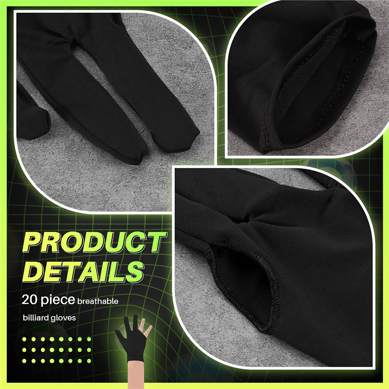 ABWY-20Pcs Breathable Billiard Gloves Snooker Left Right Hand Gloves 3 Fingers Cue Gloves For Women Men Billiard Accessories
ABWY-20Pcs Breathable Billiard Gloves Snooker Left Right Hand Gloves 3 Fingers Cue Gloves For Women Men Billiard Accessories