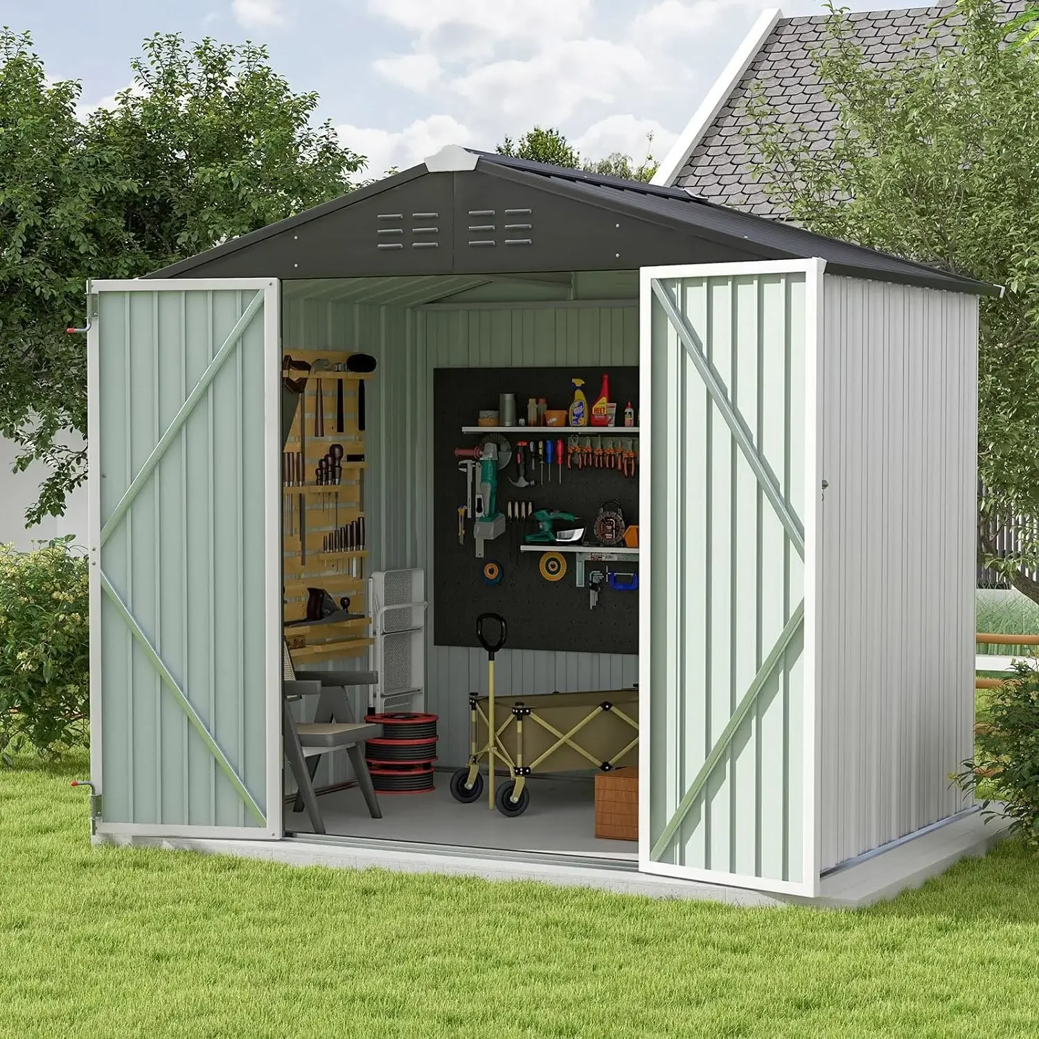 Outdoor Storage Shed 8x6 FT, Garden Tool Storage Shed with Sloping Roof and Double Lockable Door, Outdoor Shed
Outdoor Storage Shed 8x6 FT, Garden Tool Storage Shed with Sloping Roof and Double Lockable Door, Outdoor Shed